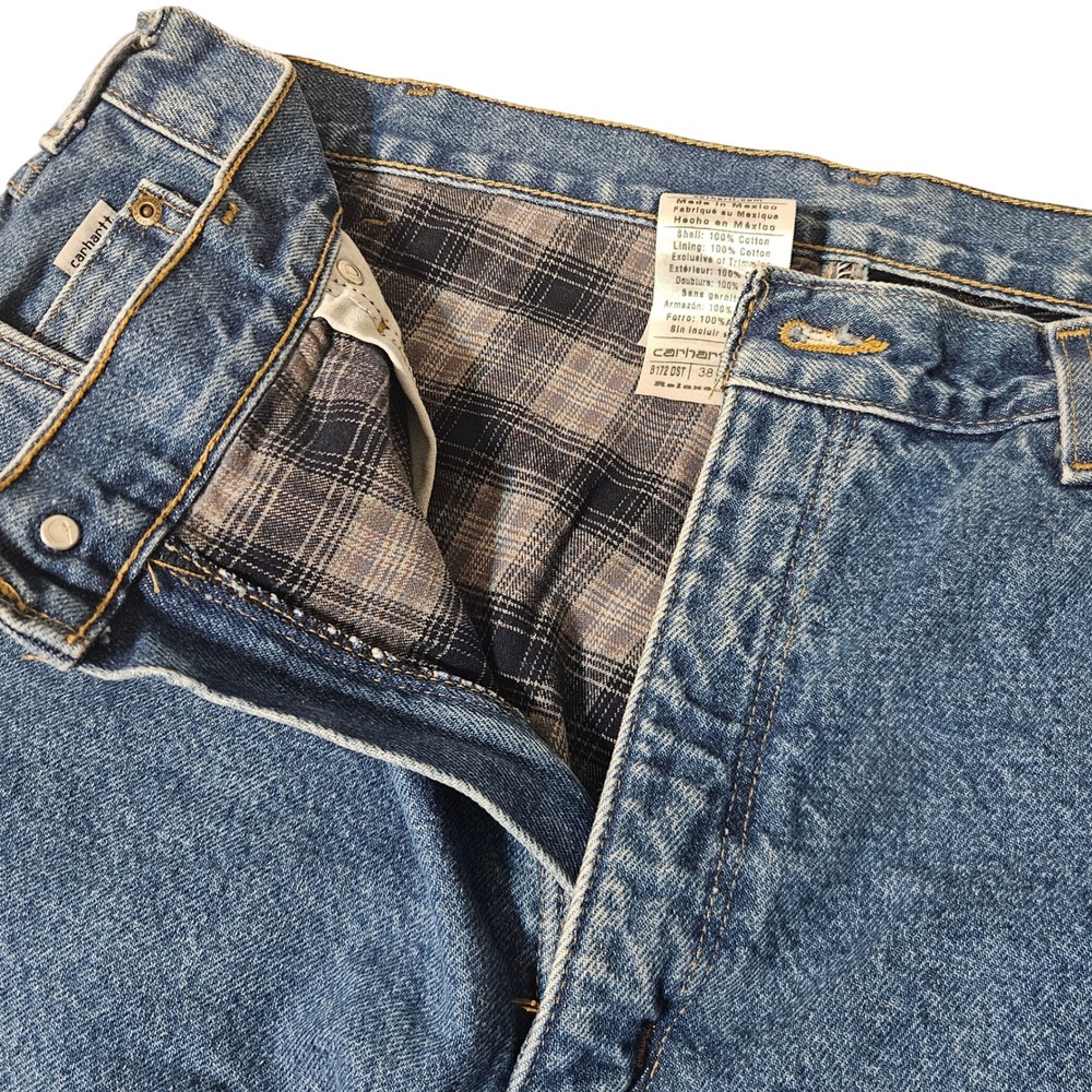 Carhartt B172 DST Jeans Mens 36x32‎ Blue Flannel Lined Relaxed Fit Excellent